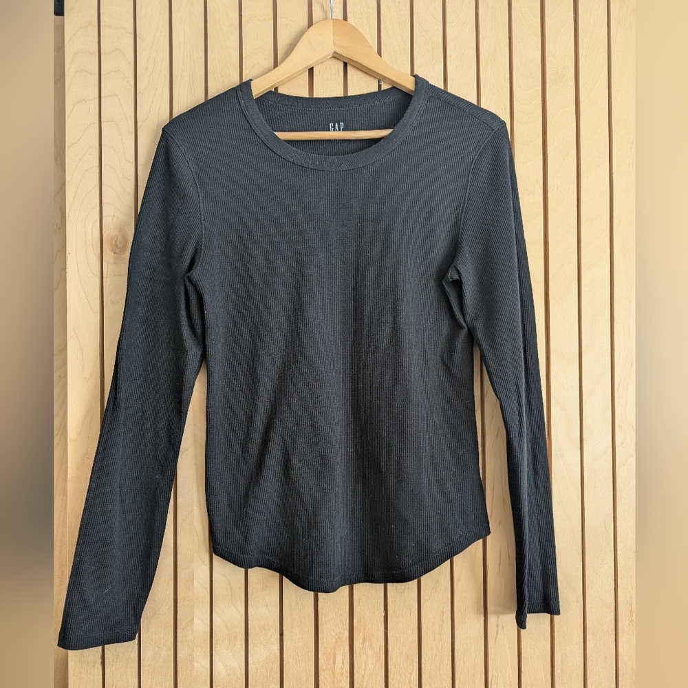 2 Pack GAP Women's Black & Dusty Mauve Waffle Knit Thermal Long Sleeve Tee L